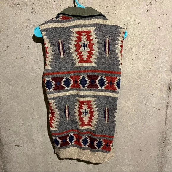 Thread & Supply Green Utility Vest With Southwestern Knit Back Size XS Aztec - Picture 7 of 9